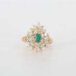 14K Gold Diamond & Emerald Cluster Ring