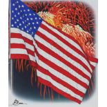 John Benson (B. 1949) "US Flag & Fireworks" W/C