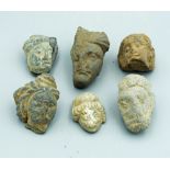 (6) Gandharan Stone Heads - Indus Valley, 4th C AD