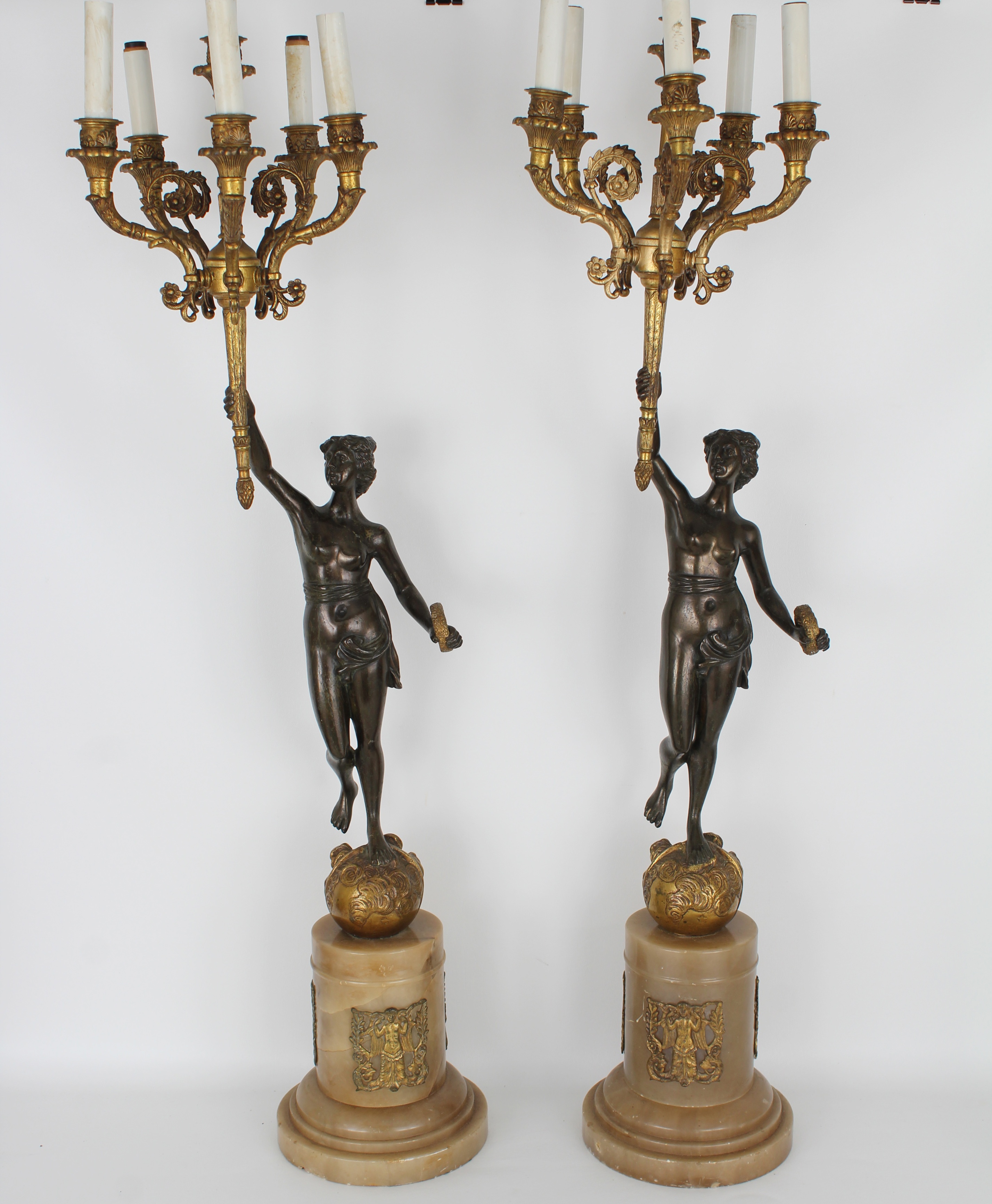 (2) Monumental Bronze French Empire Candelabra - Image 2 of 6