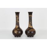 (2) Antique Bronze/Gold Japanese Dragon Vases