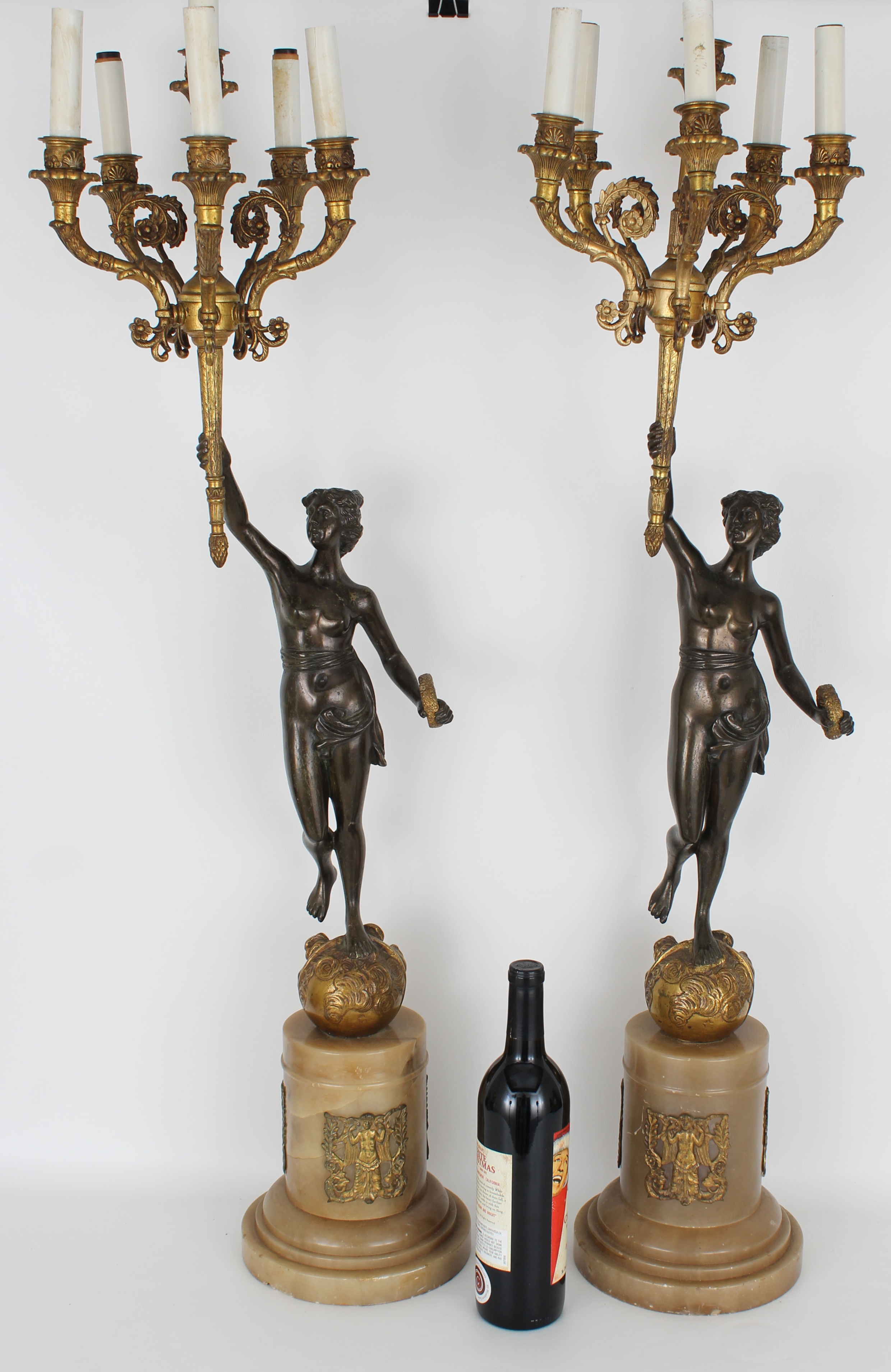 (2) Monumental Bronze French Empire Candelabra