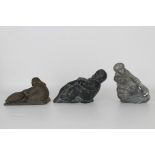 (3) Carved Stone Inuit Figures, Signed