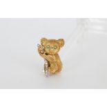 Koala Bear Diamonds & Emerald 18k Gold Brooch Pin