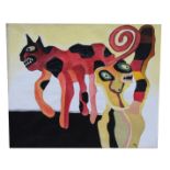 Signed 'J Tola', Abstract Cat Painting