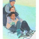 Lois Hatcher (B. 1946) "Children Sledding" W/C