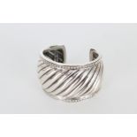 David Yurman Sterling Silver Diamond Wide Bangle