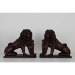 (2) Antique English Carved Oak Lions