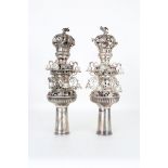 Pair, 19th C. Russian Silver Torah Finials. Marked