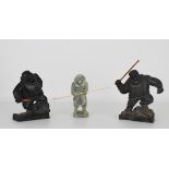 (3) Carved Stone Inuit Figures, Signed