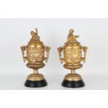 French Gilt Bronze Twin Handled Cherubic Urns