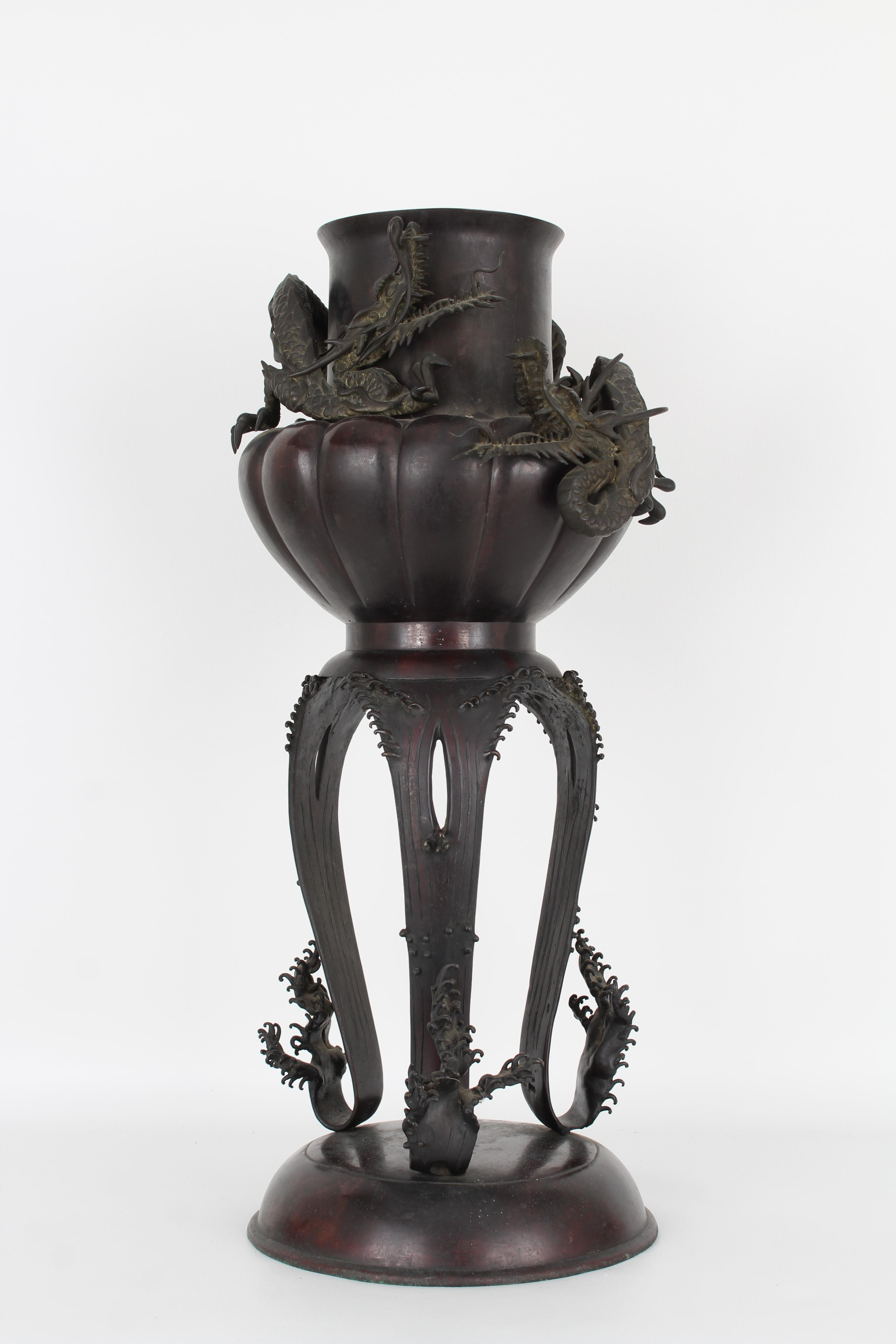 Large Bronze Tri-Footed Dragon Censer - Image 2 of 6