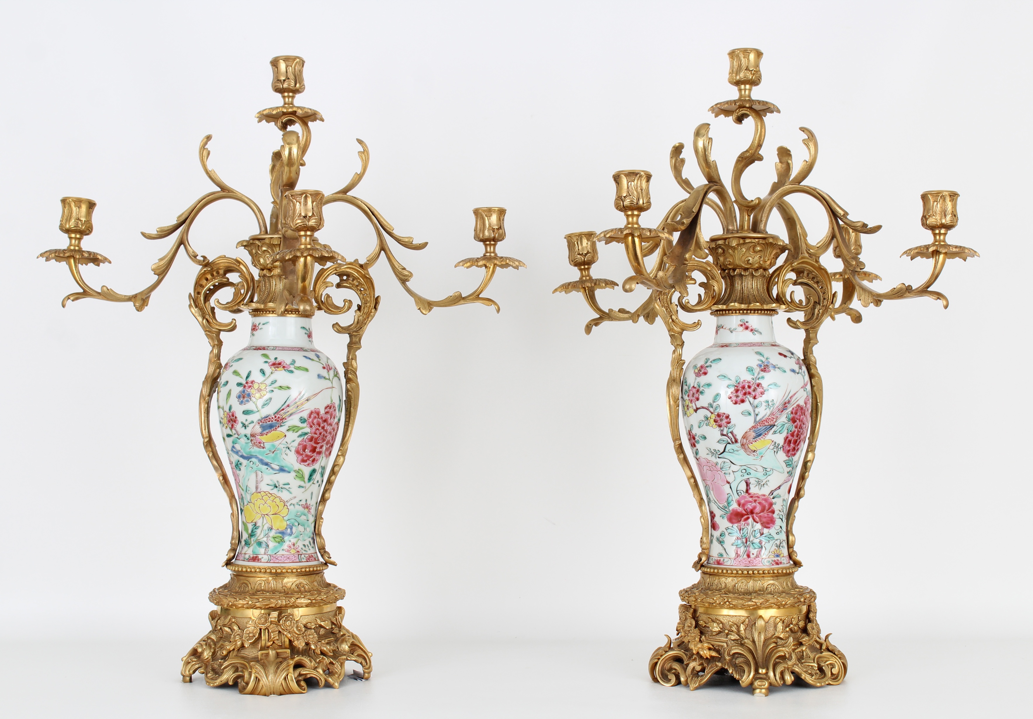 18th C. Chinese Porcelain/Gilt Bronze Candelabra