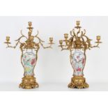 18th C. Chinese Porcelain/Gilt Bronze Candelabra