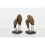 (2) Mixed Metal Bird Sculptures on Marble Base