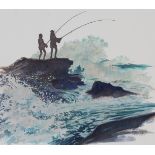 Brian Clinton (B. 1942) "Surf and Rock Fishing" WC