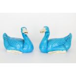 Pair of Blue/White Glazed Seated Ducks