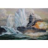 Brian Sanders (B. 1937) "Graf Spee Warship" Oil