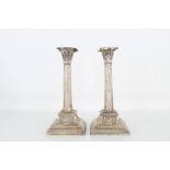 Pair, .800 Silver Corinthian Column Candlesticks