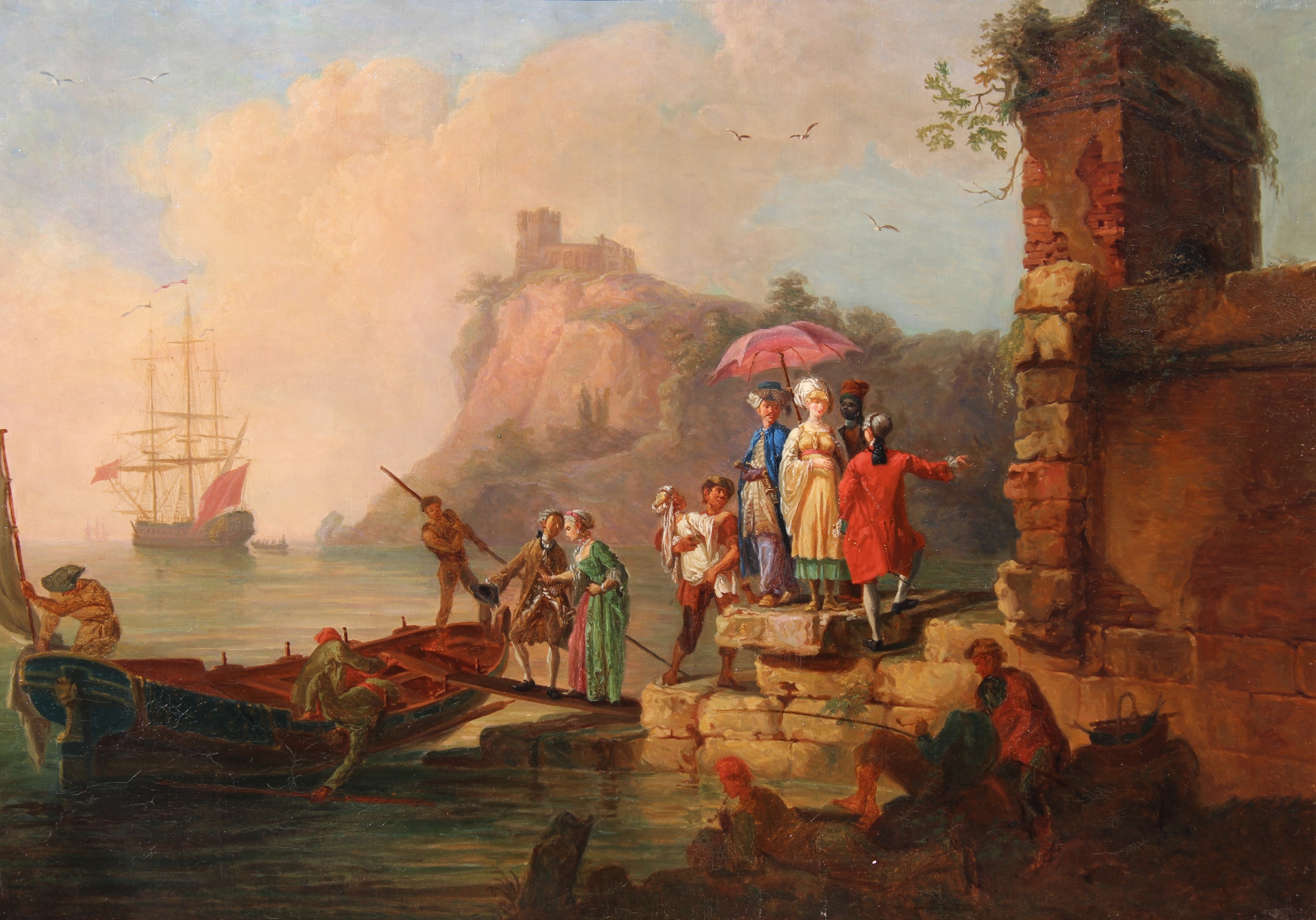 Italian Old Master Painting, Figures near Coast - Image 3 of 5