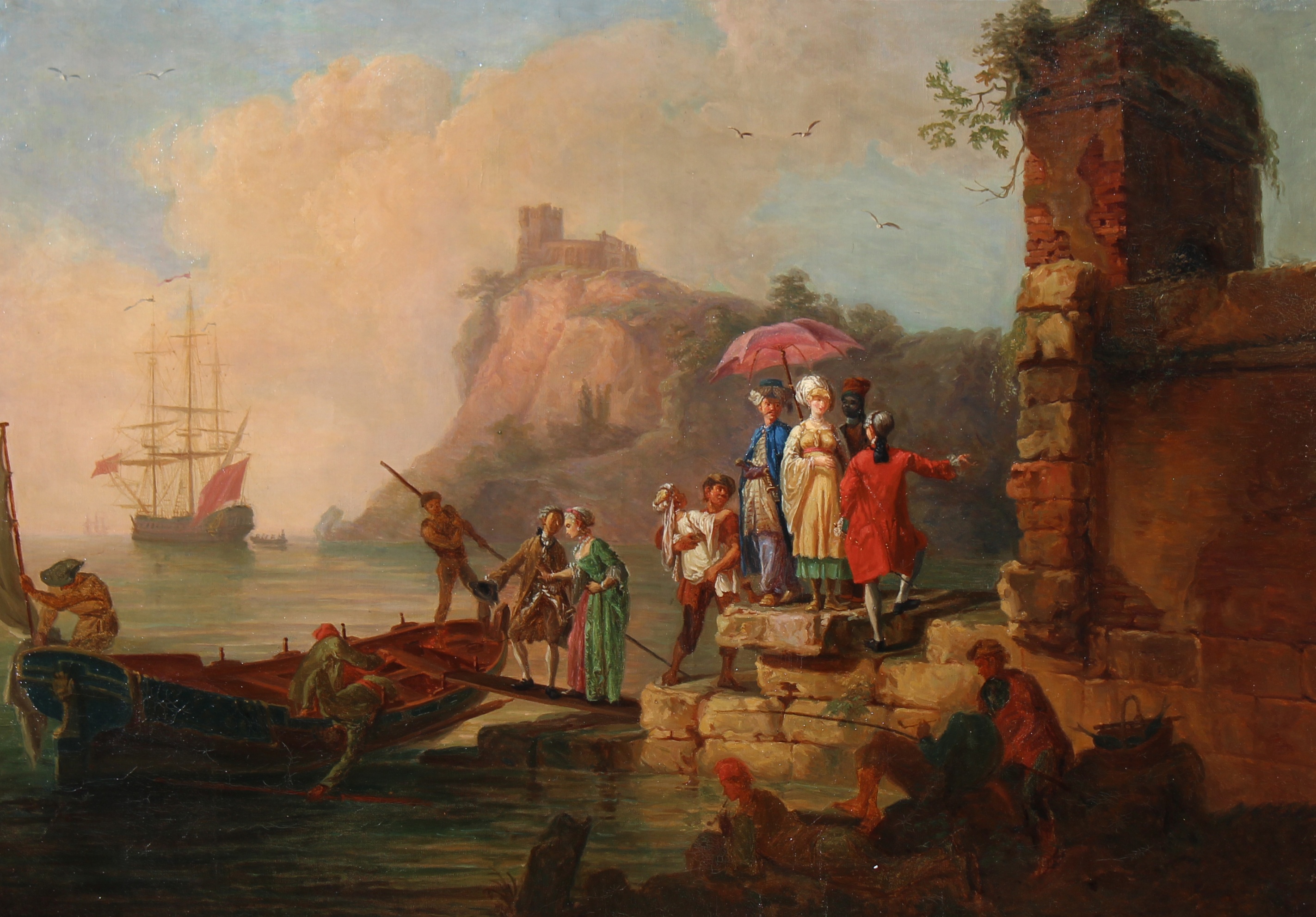 Italian Old Master Painting, Figures near Coast - Image 2 of 5