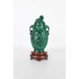 Chinese Carved Malachite Vase on Stand