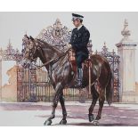 Brian Sanders (B 1937) "Mounted Police" Watercolor