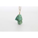 Turquoise Carved Indian Head Pendant & 14K Chain