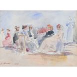 After Boudin, Watercolor of Figures on the Beach