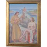 Signed, American School Nude Bathers Painting