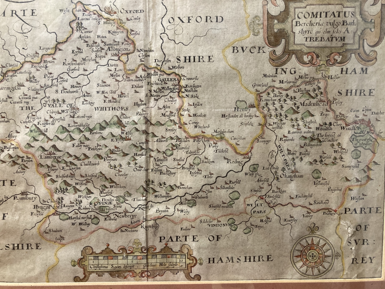 Maps: 16th cent. County Map of Berkshire by Christopher Saxton and William Hole, hand coloured, - Image 2 of 3