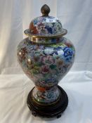 20th cent. Cloisonné baluster shaped Oriental vase, profusely decorated with multi-floral designs on