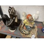 20th cent. Ceramics & Sculptures: Four items of modern sculpture, entwined hands indistinct