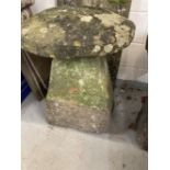 Rural Antiques: Ex-Manor Farm Avebury staddle stone with top. Dia. 25ins. Height 30ins.