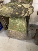 Rural Antiques: Ex-Manor Farm Avebury staddle stone with top. Dia. 25ins. Height 30ins.