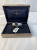Watches: 18ct white gold Baume and Mercier bracelet watch, black dial, diamond set bezel.