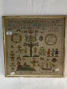 18th cent. Woolwork sampler, double dated 1722-1803. Maritime, family, and religious themes, good