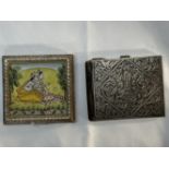 Early 20th cent. White metal tests as 925 silver Mughal style study of two lovers on a lidded box,