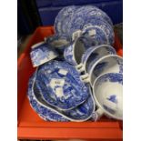 20th cent. Ceramics: Spode 6 cups, saucers, side plates, 3 serving dishes and 2 cake plates. 1 cup