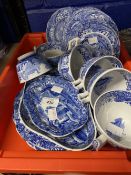 20th cent. Ceramics: Spode 6 cups, saucers, side plates, 3 serving dishes and 2 cake plates. 1 cup