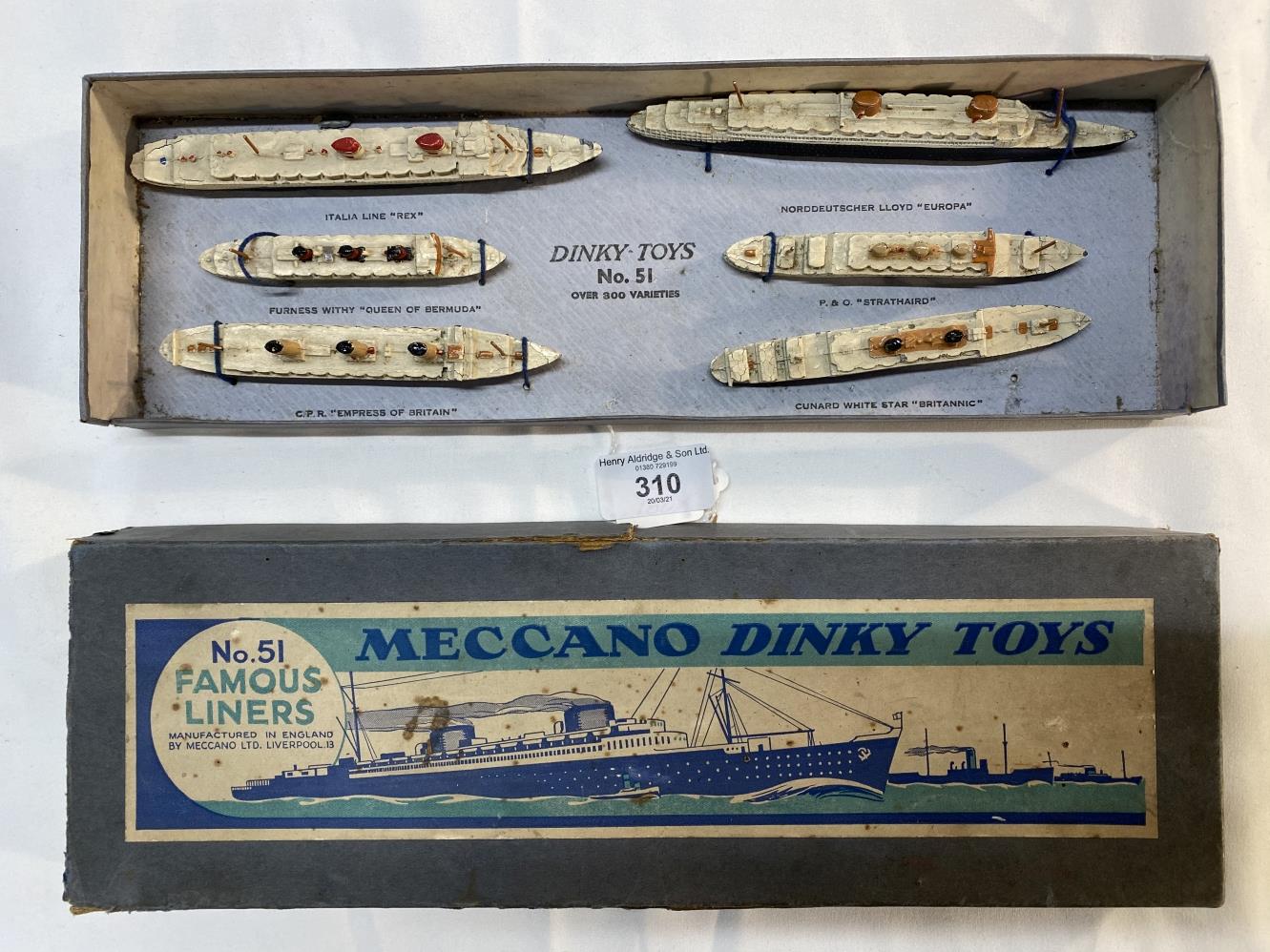 Toys: Meccano Dinky Toys, No. 51 Famous Liners, boxed collection of six, including Norddeutscher-