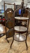 19th cent. Cake stands. Mahogany Regency style inlaid, plus 1920 oak example.