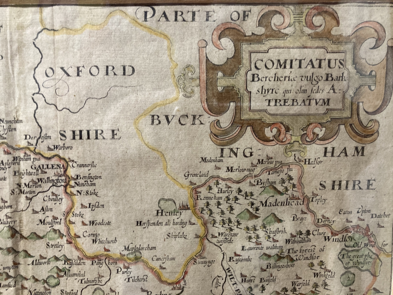 Maps: 16th cent. County Map of Berkshire by Christopher Saxton and William Hole, hand coloured, - Image 3 of 3