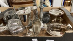 20th cent. Plateware & Pewter: Candelabra, serving dish, candle snuffers, dishes, goblets, pewter