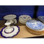 19th cent. Ceramics: Ashworths Chinese pattern plates 8ins. x 8, minor chip to one plate. Blue/white