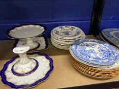 19th cent. Ceramics: Ashworths Chinese pattern plates 8ins. x 8, minor chip to one plate. Blue/white