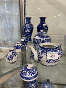 20th cent. Oriental Ceramics: Blue and white baluster shaped blossom vases, a pair 8ins, small