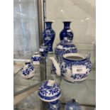 20th cent. Oriental Ceramics: Blue and white baluster shaped blossom vases, a pair 8ins, small