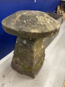 Rural Antiques: Ex-Manor Farm, Avebury staddle stone with top. Dia. 22ins. Height 28ins.