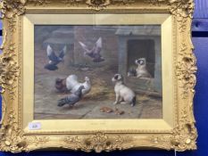 Edgar Hunt British (1876-1953): 'Puppies and Pigeons' oil on canvas signed and dated L.R.E. Hunt